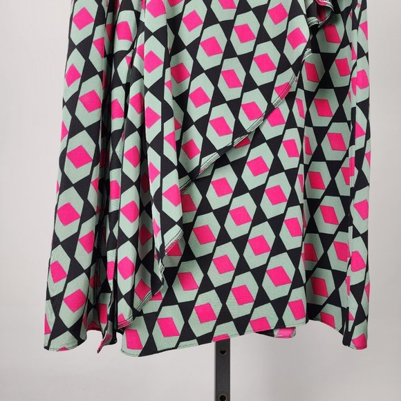 Diane Von Furstenberg Pink and Green Geometric Midi Skirt - Picture 4 of 10